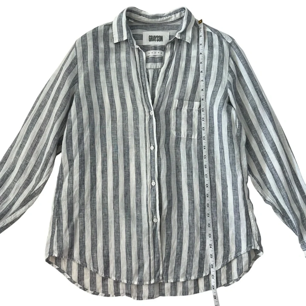 Grayson‎ by Frank & Eileen The Hero 100% Linen Button Up Blue Striped Shirt SZ M - Picture 11 of 13
